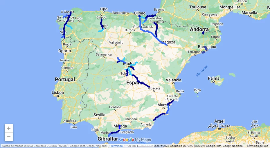 ¿Qué es el telepeaje?. Imagen que muestra el mapa de España, con los diferentes puntos donde existe el telepeaje.